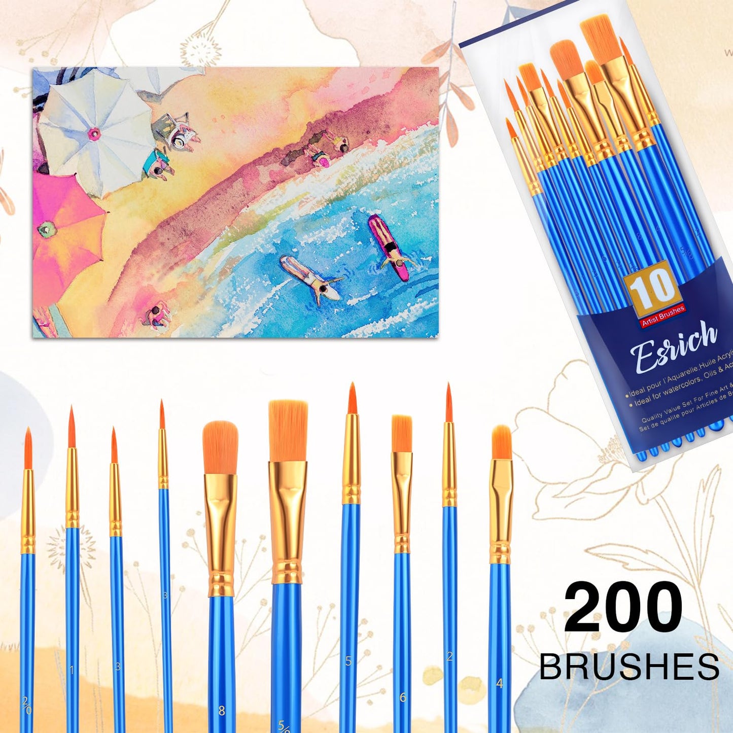 ESRICH 200PCS Paint Brushes, Paint Brush for Acrylic Painting