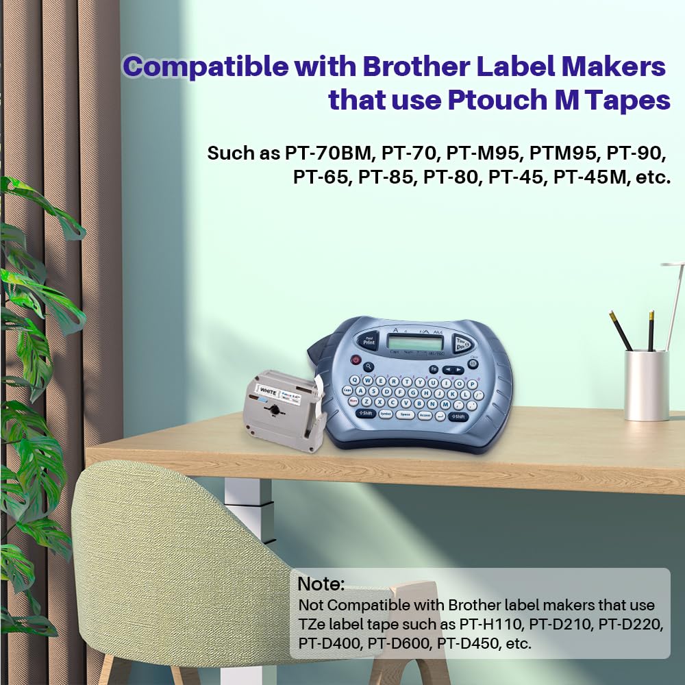 M-K231 Label Tape 12mm 0.47" Replacement for Brother P-Touch M-231 M Tape