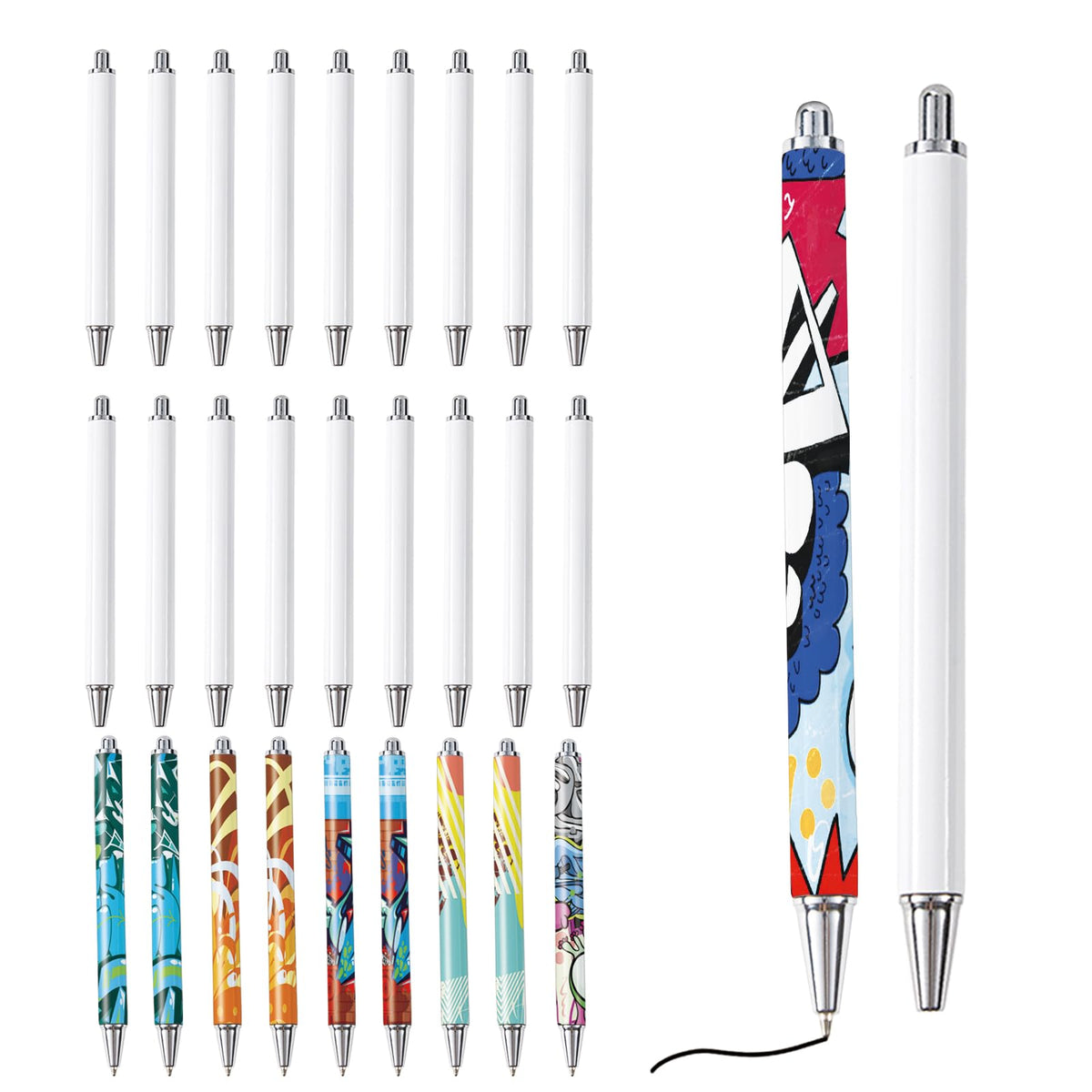 30 Pcs Sublimation Pens Blank With Shrink Wrap, No Clip Ballpoint Pen Bulk