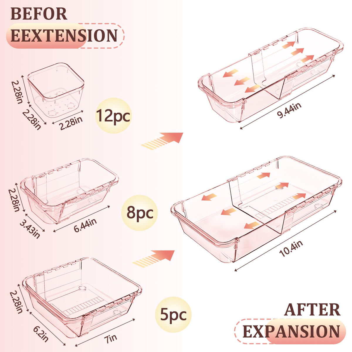 25 Pcs Clear Drawer Organizer, Adjustable Drawer Storage Box, 3-Size Desk Drawer Organizer, Acrylic