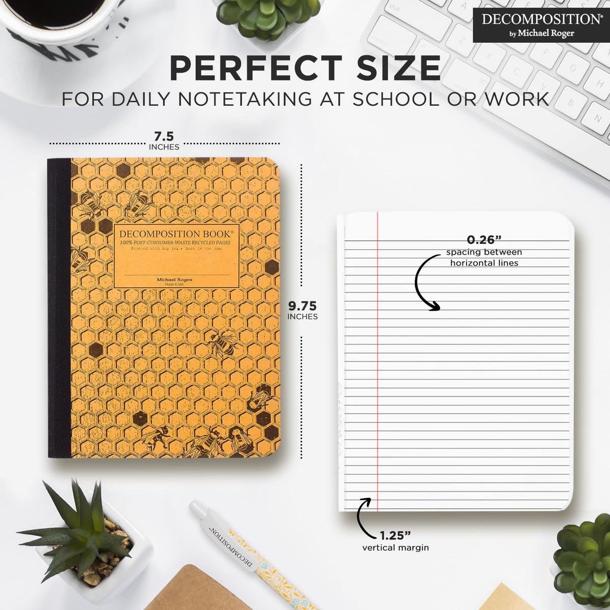 Decomposition Honeycomb College Ruled Composition Notebook - 9.75 x 7.5 Journal with 160 Lined