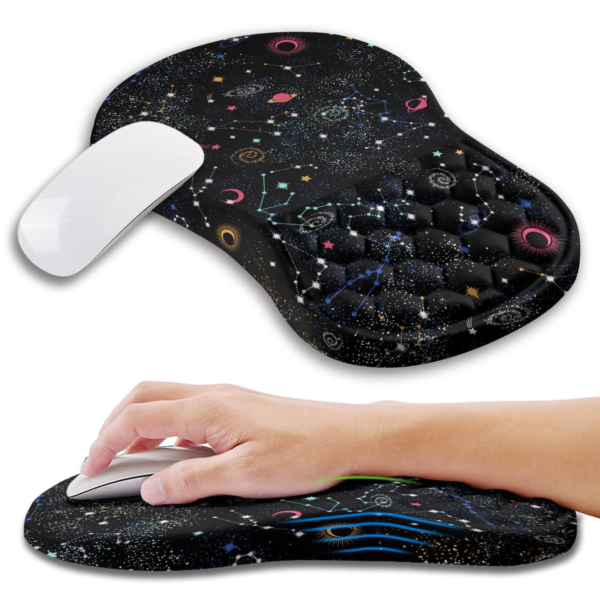 Kuosgm Ergonomic Mouse Pad Wrist Support with Memory Foam Massage Bulge, Carpal Tunnel Pain Relief