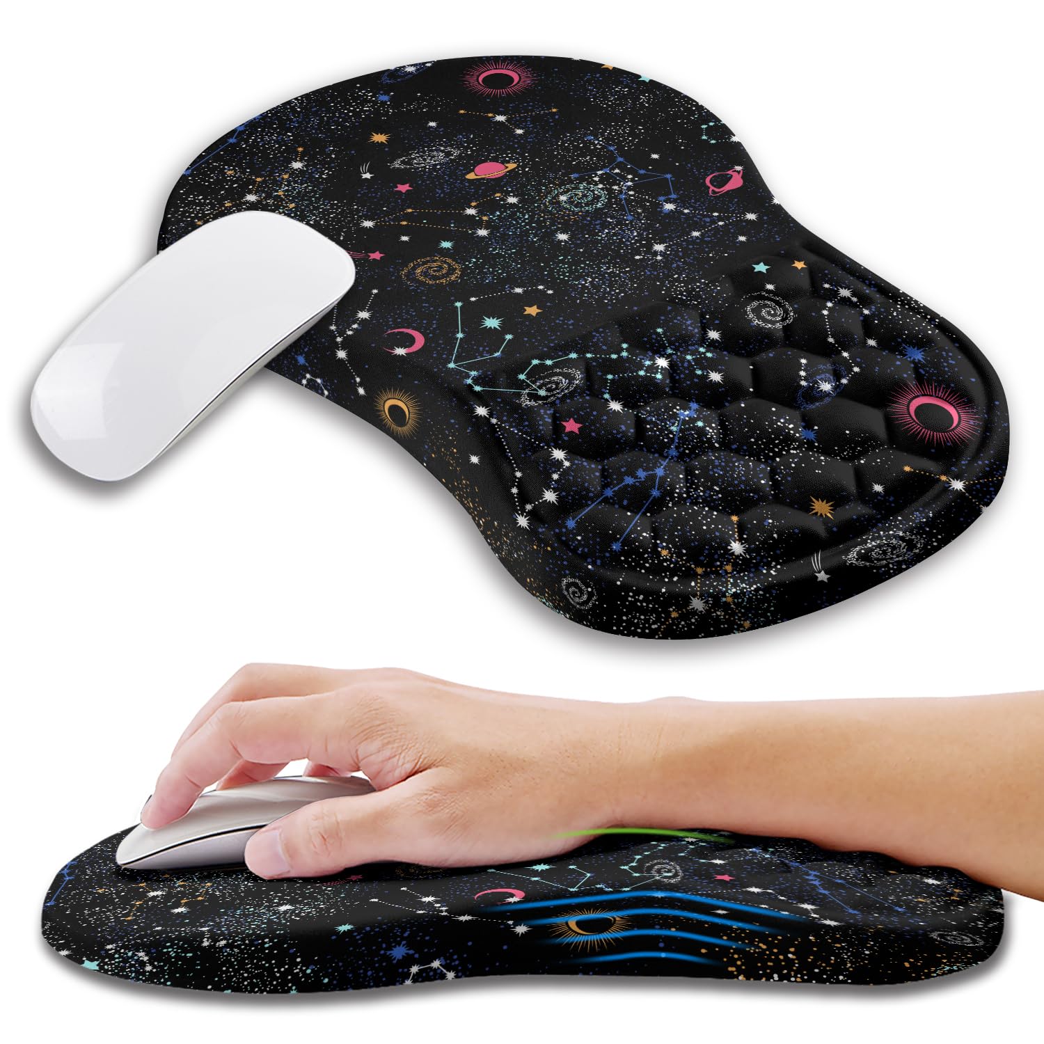 Kuosgm Ergonomic Mouse Pad Wrist Support with Memory Foam Massage Bulge, Carpal Tunnel Pain Relief