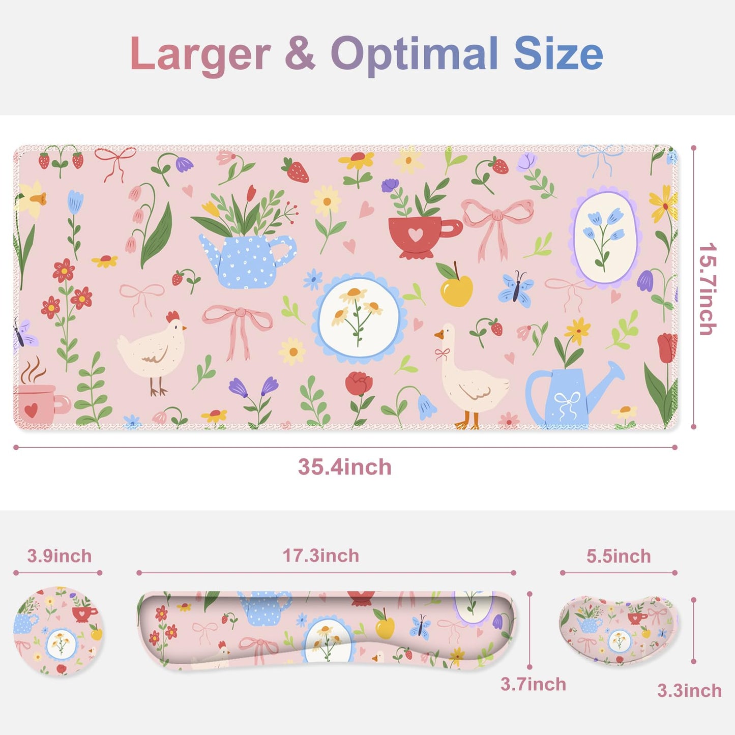 NXZGO Large Gaming Mouse Pad Set, Adorable Style 4 in1 Ergonomics Keyboard Desk Mat with Memory