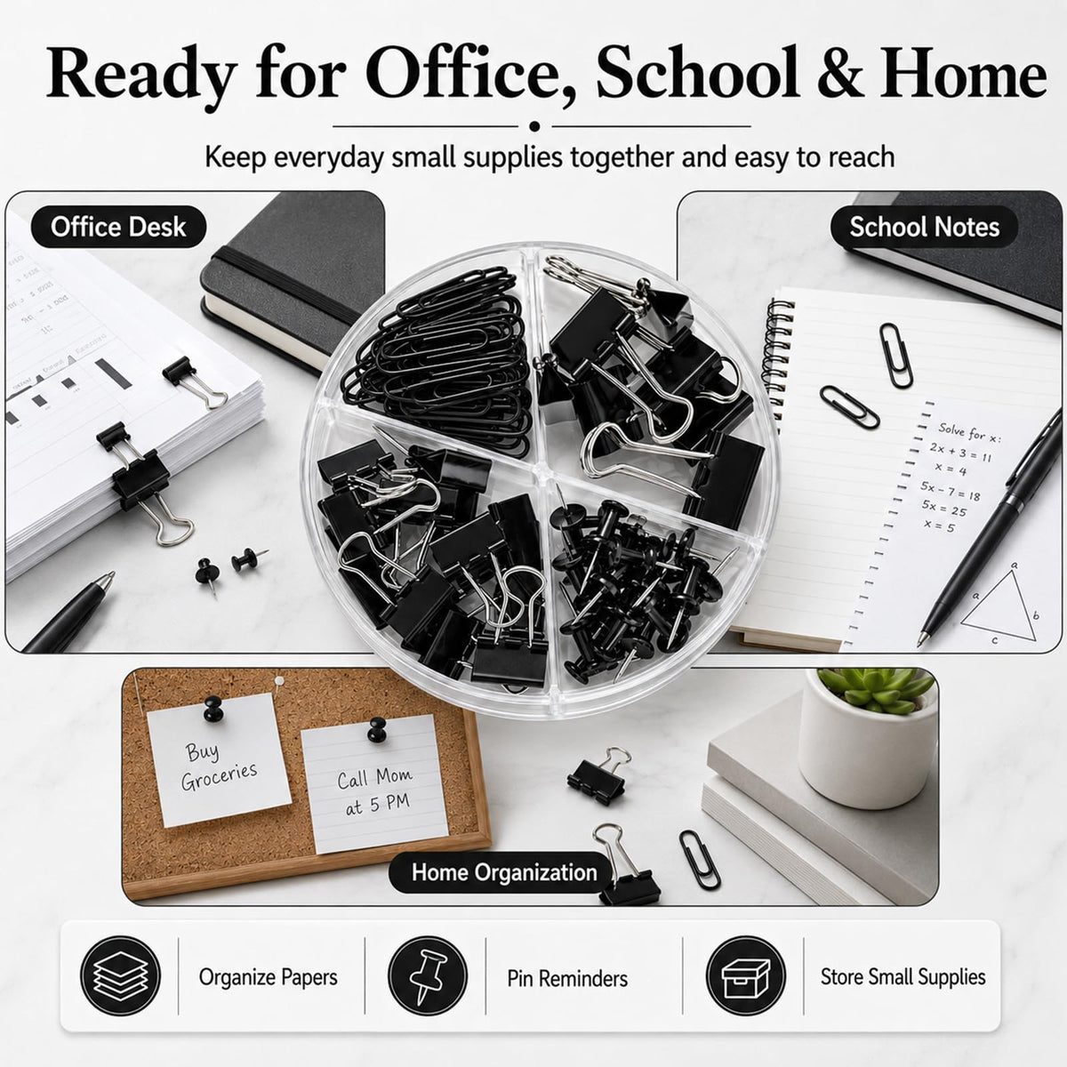 Creechwa Paper Clips Binder Push Pin Set, Assorted Sized Binder Clips