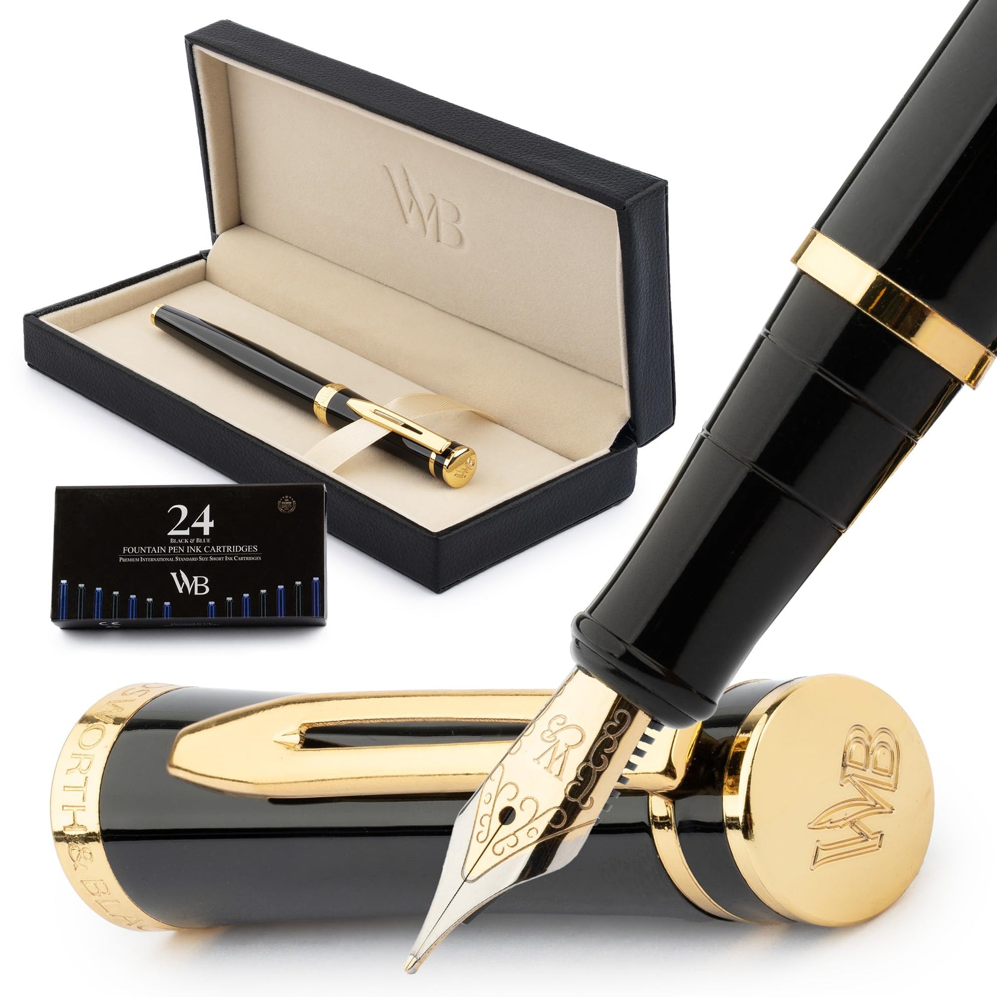 Wordsworth & Black Luxury Fountain Pen Set for Writing, Medium Nib, Black