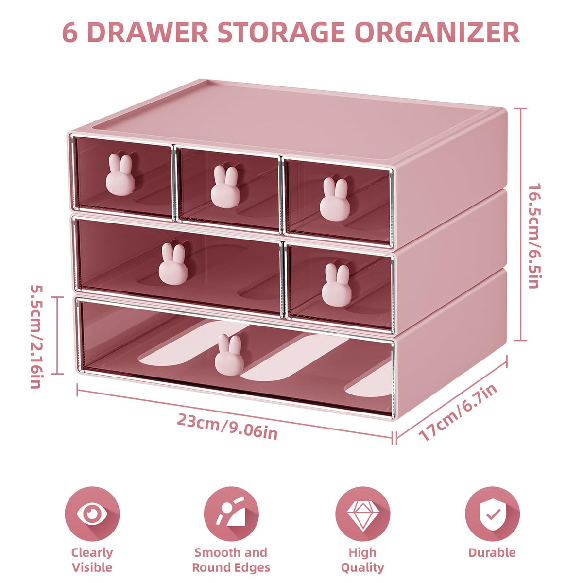 Marbrasse Desk Organizer with 6 Drawers, 3 Tier Stackable Storage Drawers Plastic Makeup Storage
