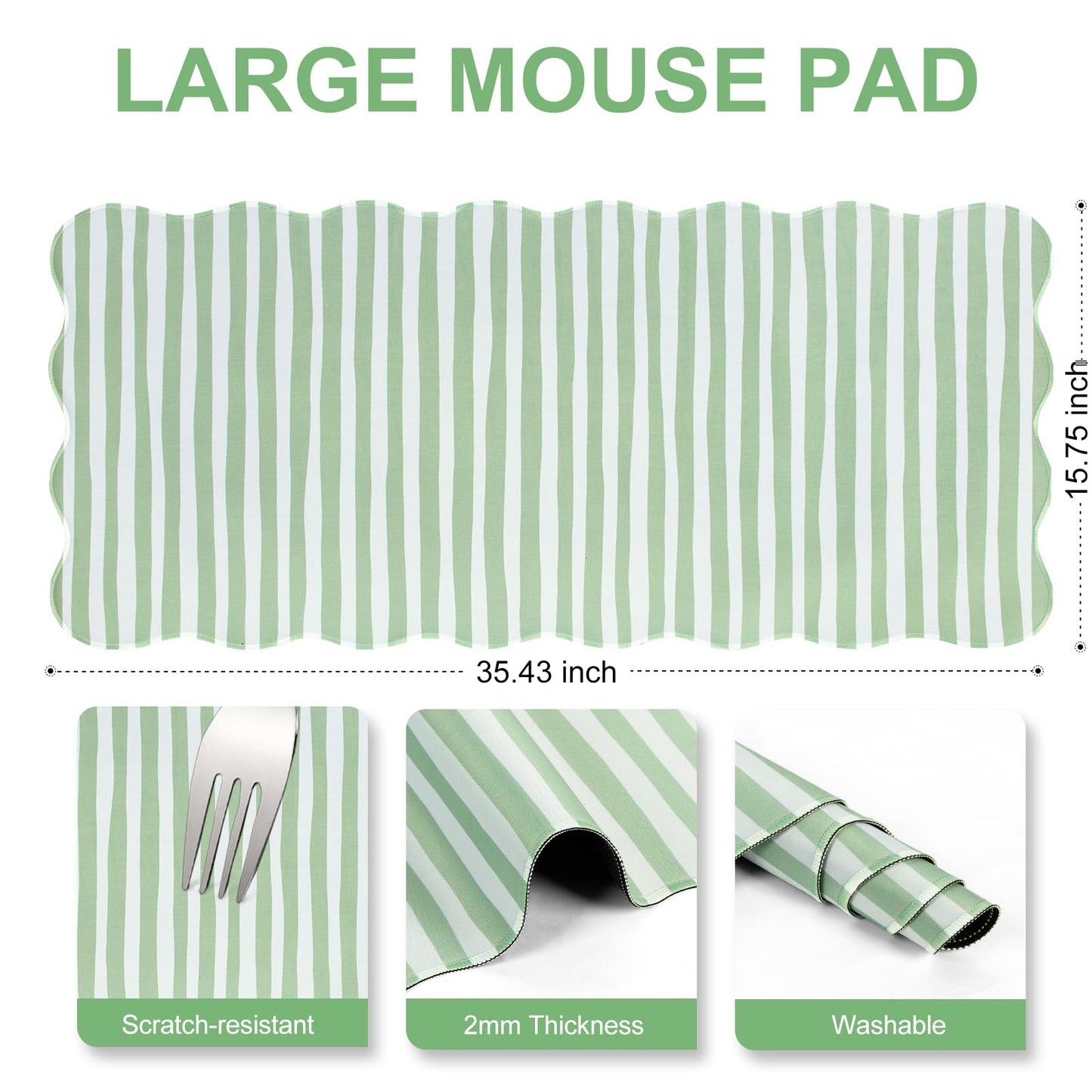 L-SPOUTTO Green Striped Mouse Pad,Scalloped Desk Mat XXL Large Geometric Gaming