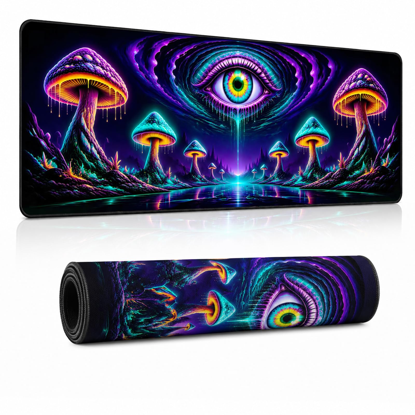 Manicer Mushroom Cosmic Eye Gaming Mouse Pad - UV Blacklight Reactive Desk Mat - 31.5" x 11.8"