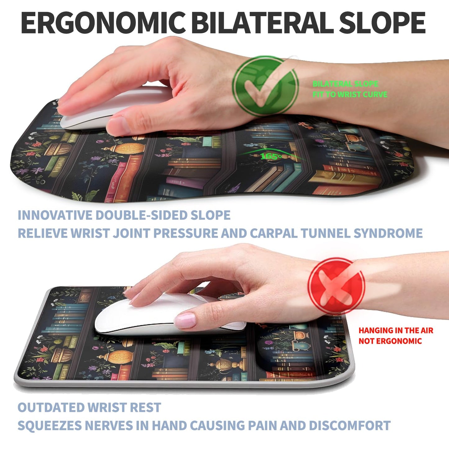 Gleamtide Ergonomic Raised Mouse Pad Wrist Support with Bilateral Slope Memory Foam Mousepad for