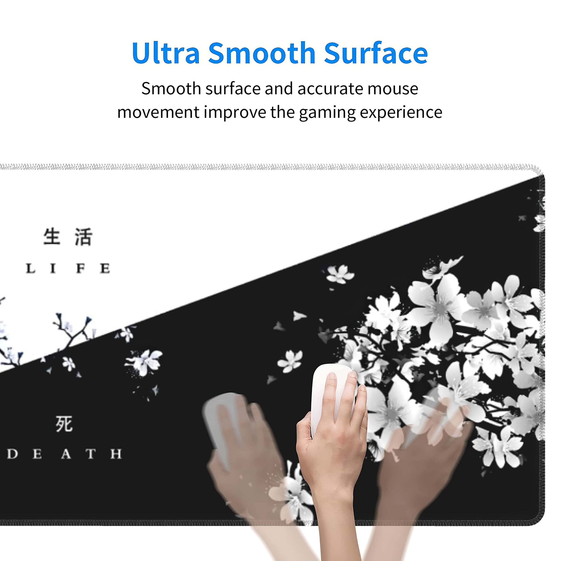 Black White Cherry Blossom Mouse Pad Japanese Sakura Death Life Flower Extended Desk Mat 80X30 cm