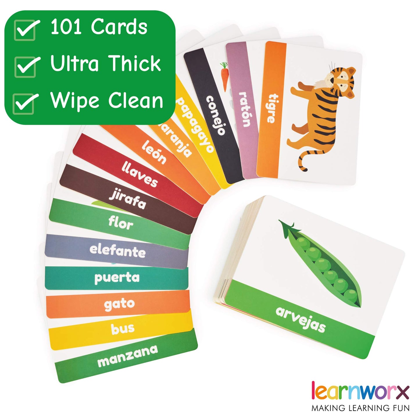 Spanish Flash Cards for Kids & Toddlers - 101 Cards - 202 Sides - Learn with Me - Objects, Numbers