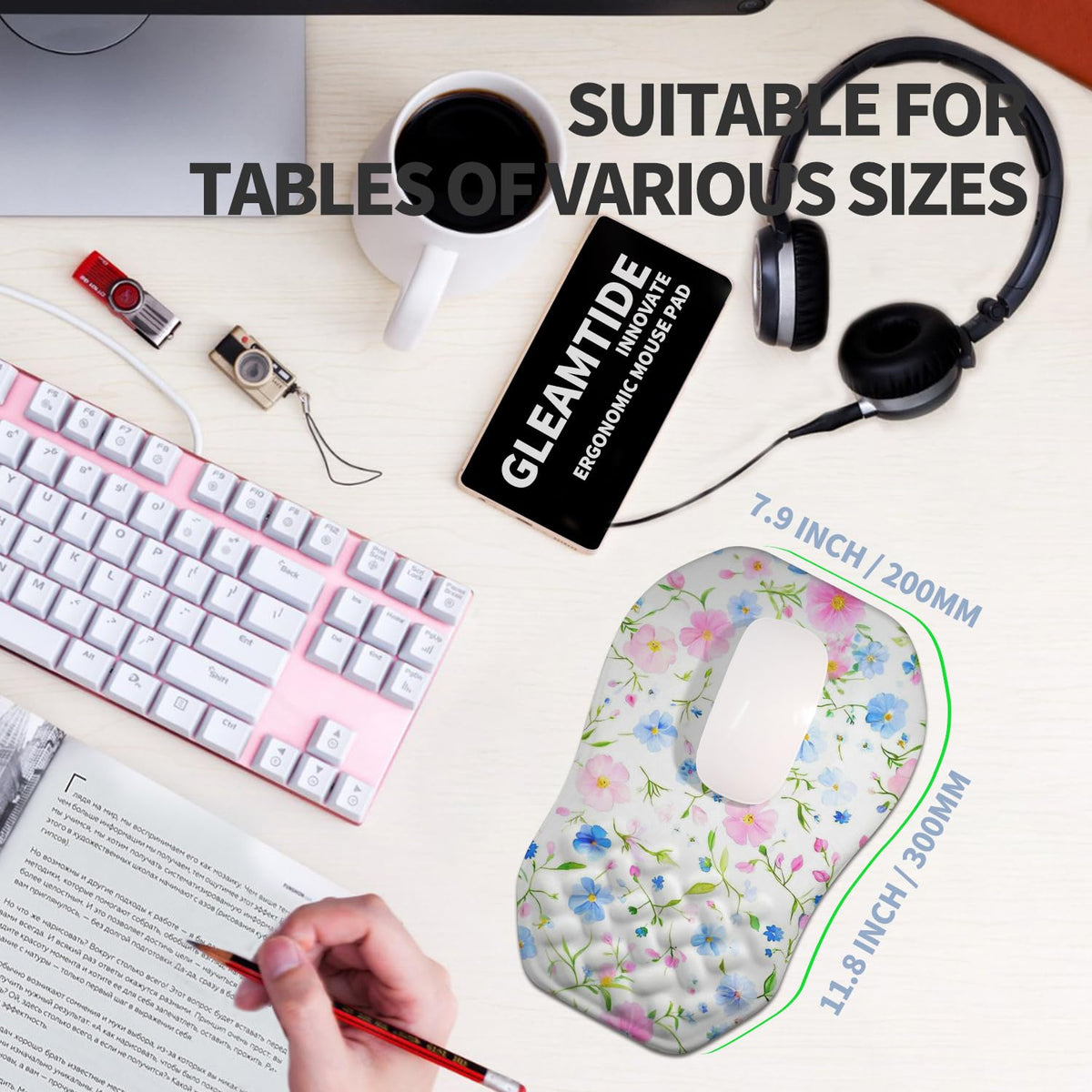 Gleamtide Ergonomic Raised Mouse Pad Wrist Support with Bilateral Slope Memory Foam Mousepad for