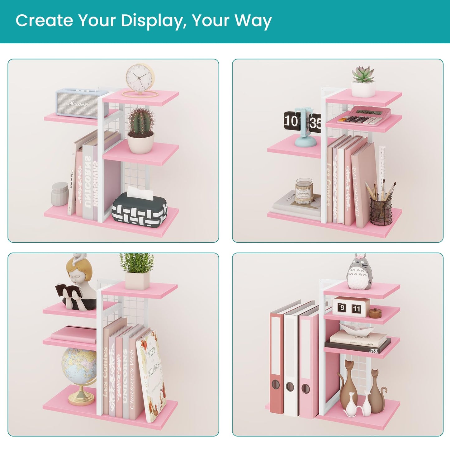 ELITEROO Desktop Bookshelf, Tiered Desk Organizer Shelf, Wooden Tabletop Bookshelf Small Desk Book