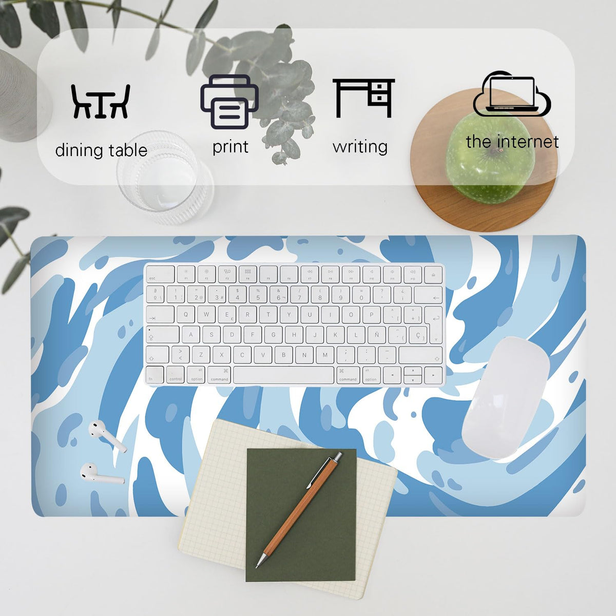 Fluid Pattern XL Mouse Pad, Thick Waterproof Desk Mat with Stitched Edge