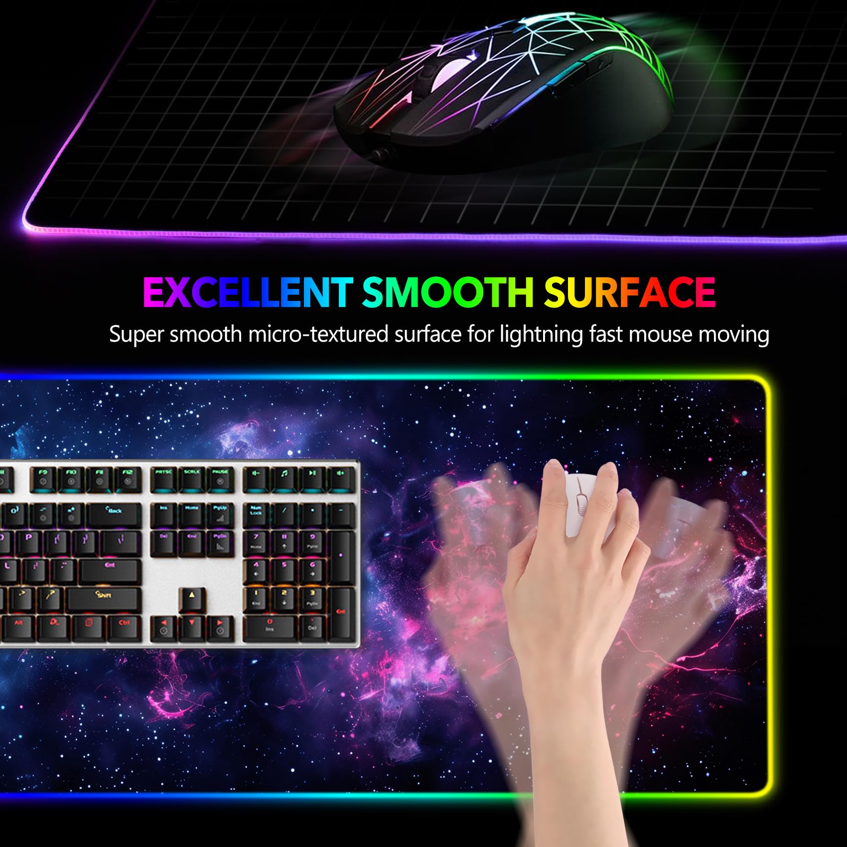 AIMSA LED Gaming Mouse Pad RGB, Large Mouse Pad with 14 Light Modes, Keyboard Mousepad Led Extended