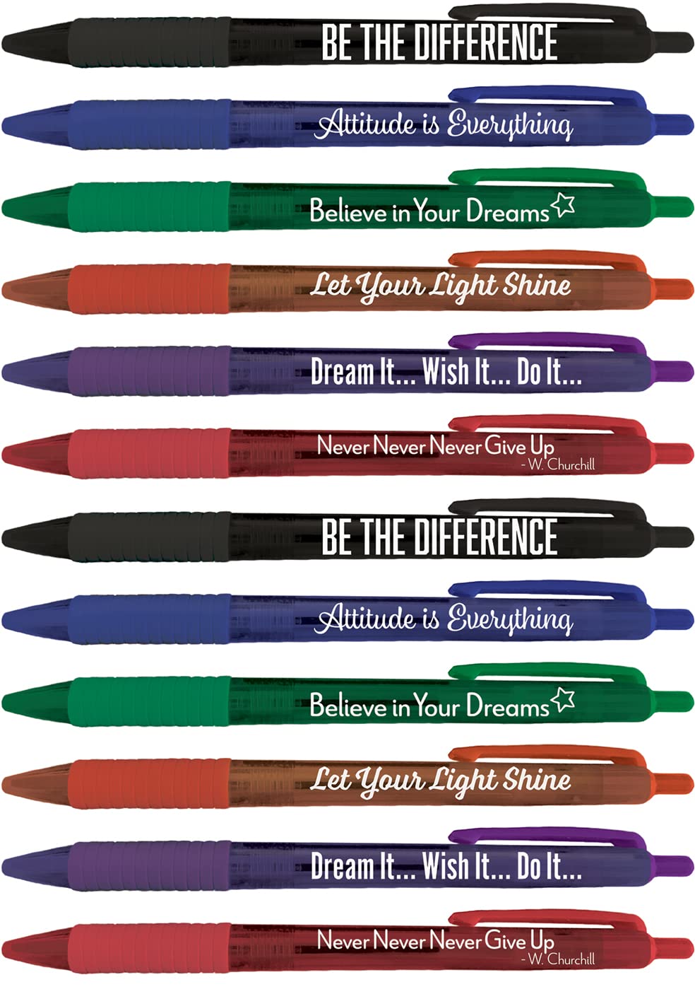 Greeting Pen Translucent 12 Pen Set with Motivational/Inspirational Quotes and Comfort Grip, 6