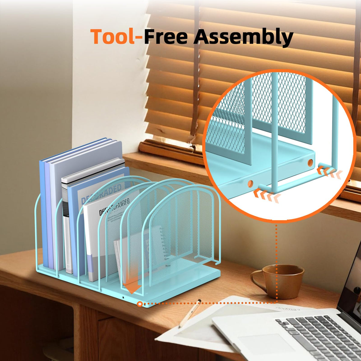 SUPEASY 5-Section Vertical File Organizer, Mesh Desk Organizer, Blue