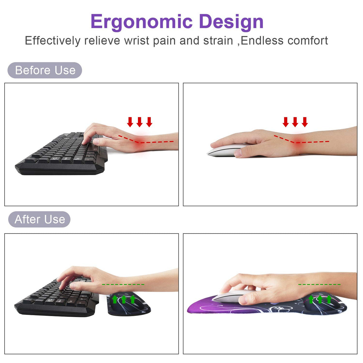 Mouse Pad with Wrist Support and Keyboard Wrist Rest Pad Set,Ergonomic Mouse Pads for Computers