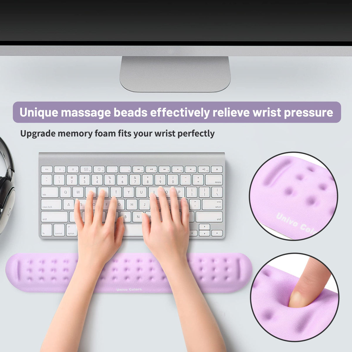 UnivoColors Upgraded Massage Bead Wrist Rest for Keyboard, Wrist Ergonomic Support, Made of Soft