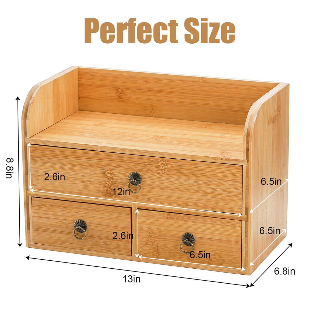 Nicunom Bamboo Desk Organizer, 3-Tier Bamboo Tabletop Storage Organization Multifunctional Desktop