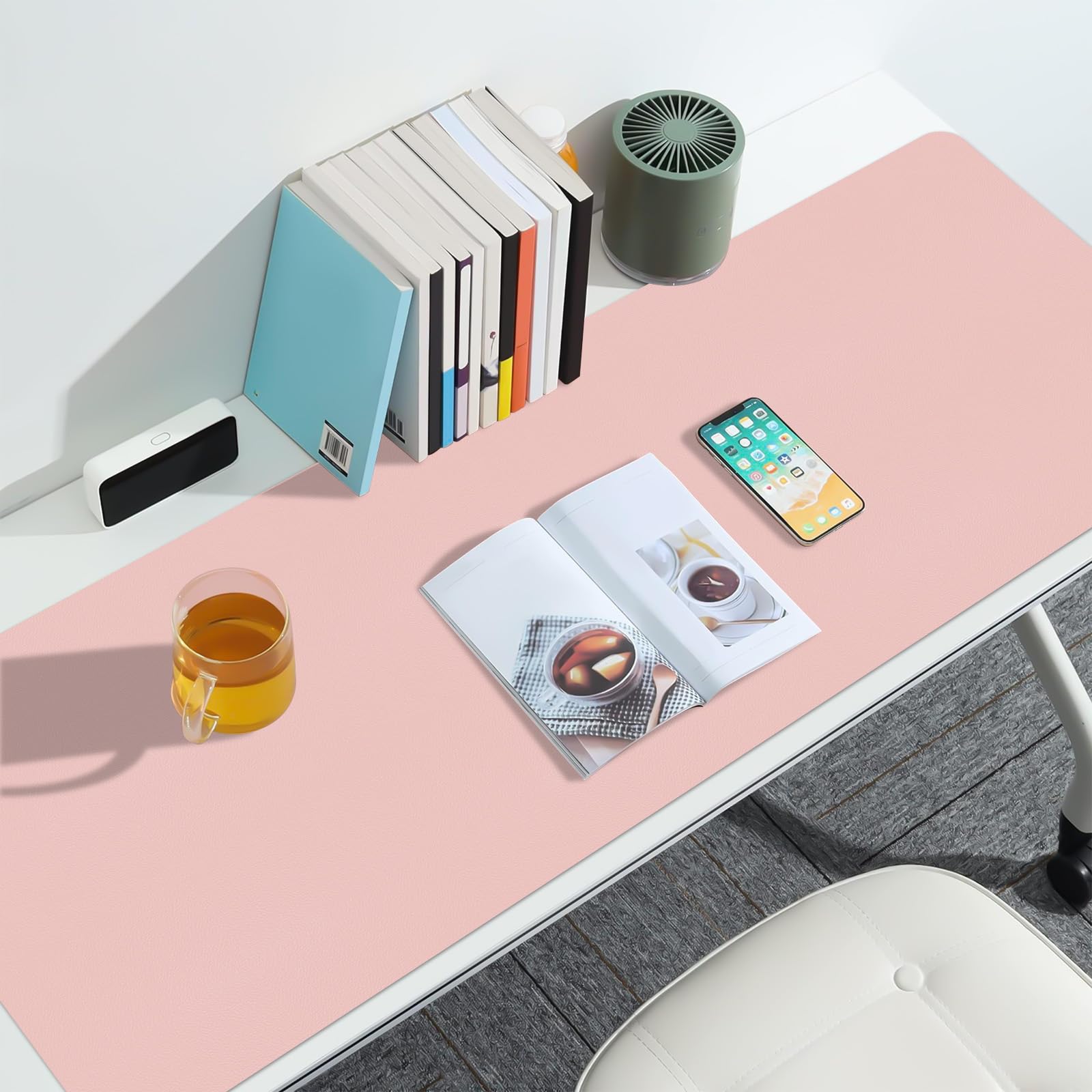 Meetcolor Leather Desk Pad Mat, Large Pink Desk Mat, 47.2" x 16.9"