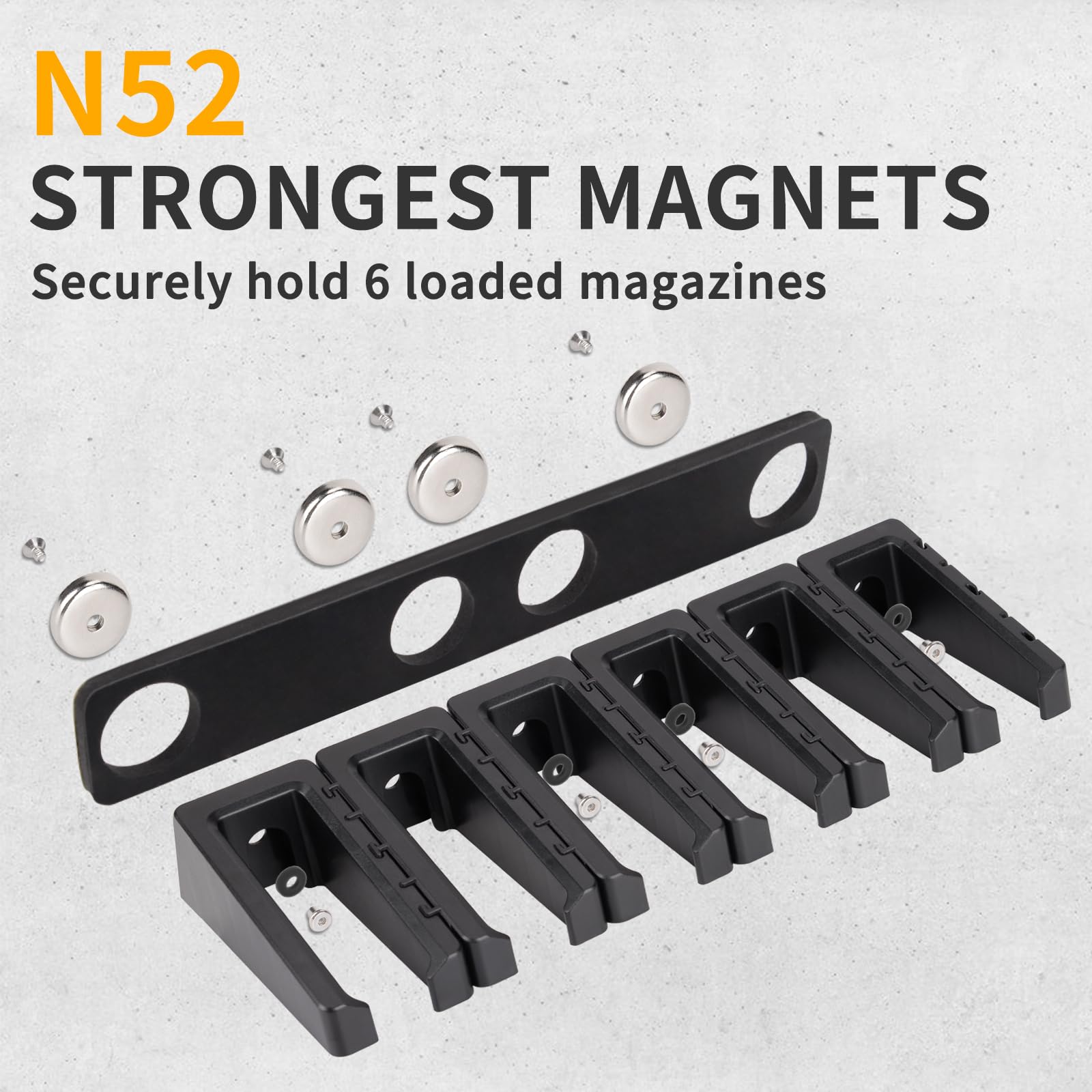 Adoreal Magnetic ABS 6 Standard AR Rack Wall Mount, AR Mag Holder for 5.56 .223 Magazines, Wall