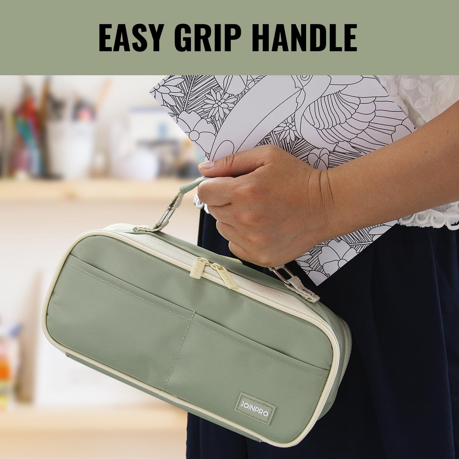 JOINPRO Pencil Case, Large Capacity Pencil Case Organizer; Double Zipper Storage Bag; Big Pencil