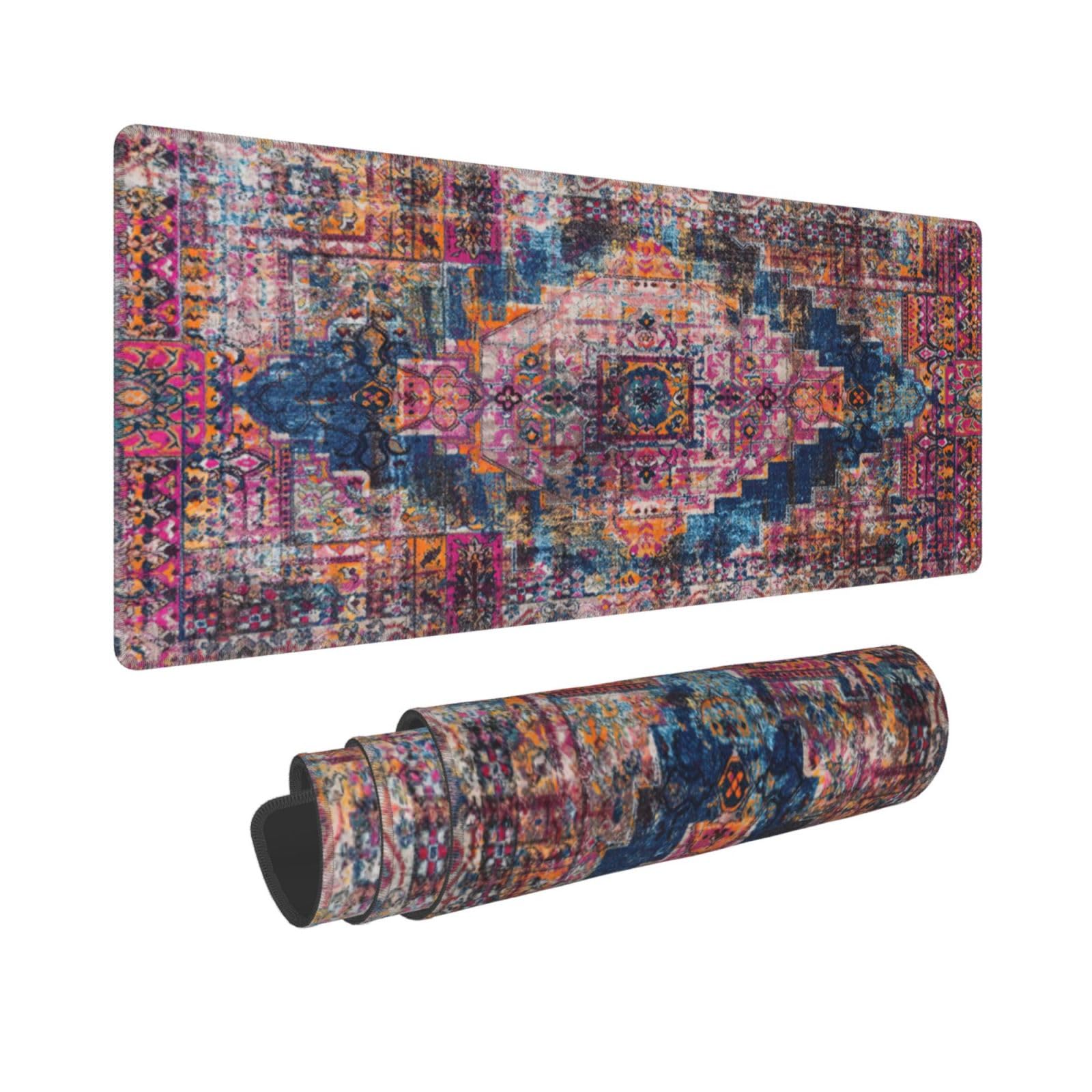 Pink Boho Style Vintage Large Gaming Mouse Pad, Extended Big Keyboard Mouse Mat, Long Computer