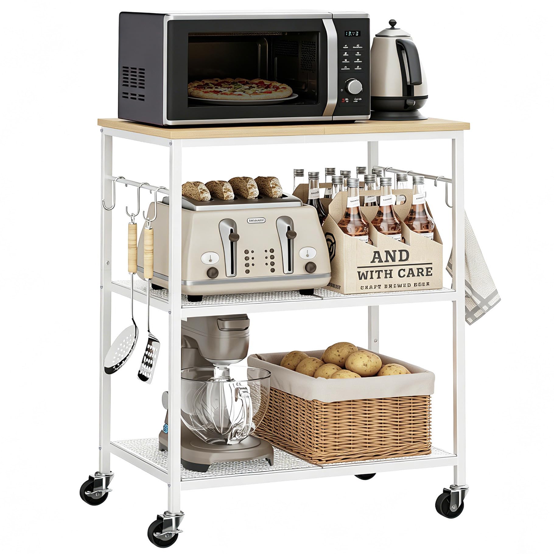 Homleke 3-Tier Rolling Kitchen Microwave Cart, Utility Cart
