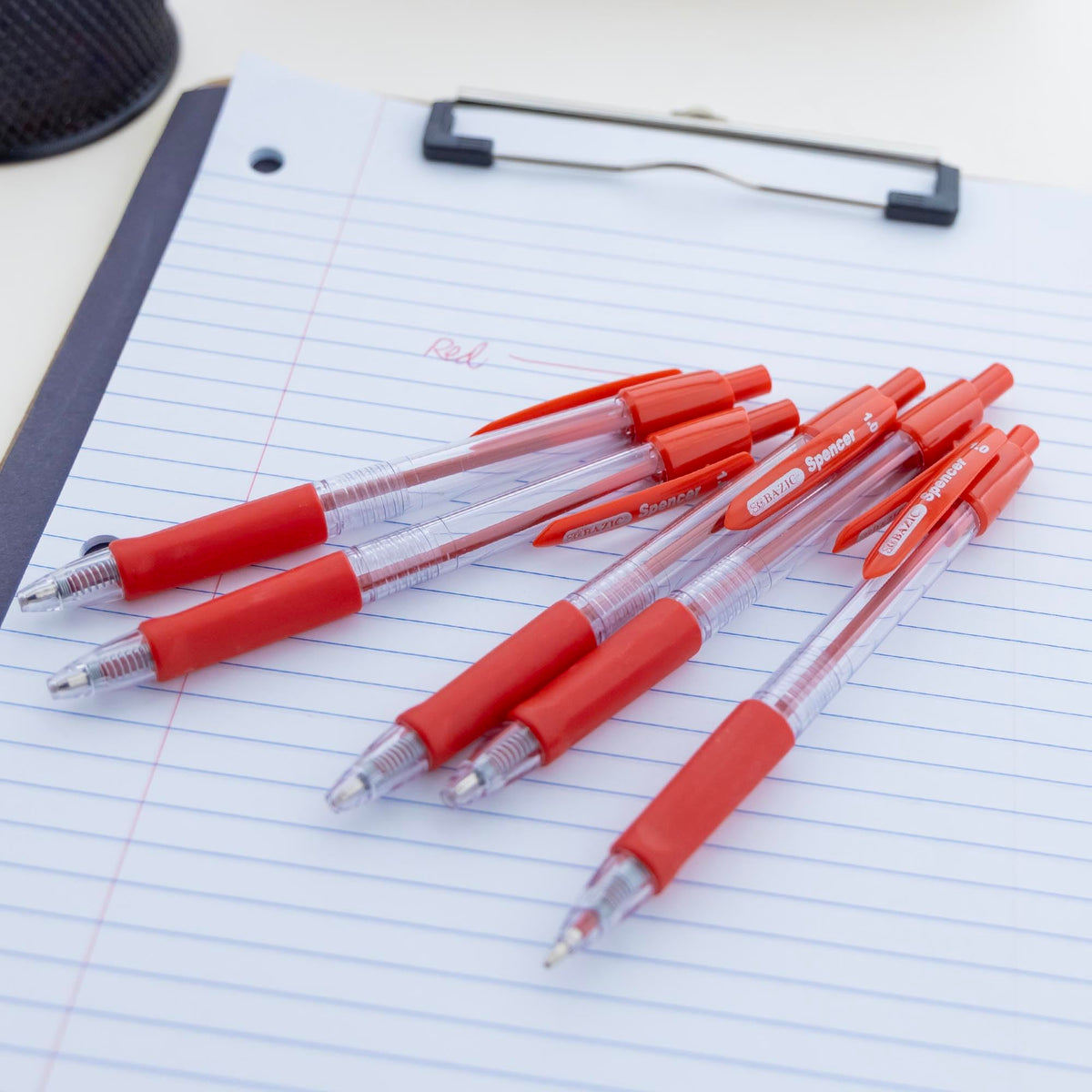 BAZIC PRODUCTS Spencer Red Ink Retractable Pens, 1.0 mm, 5 Ct, 24-Box