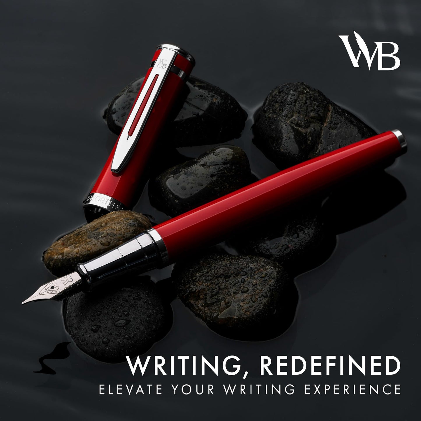 Wordsworth & Black Luxury Fountain Pen Set for Writing, Medium Nib, Red
