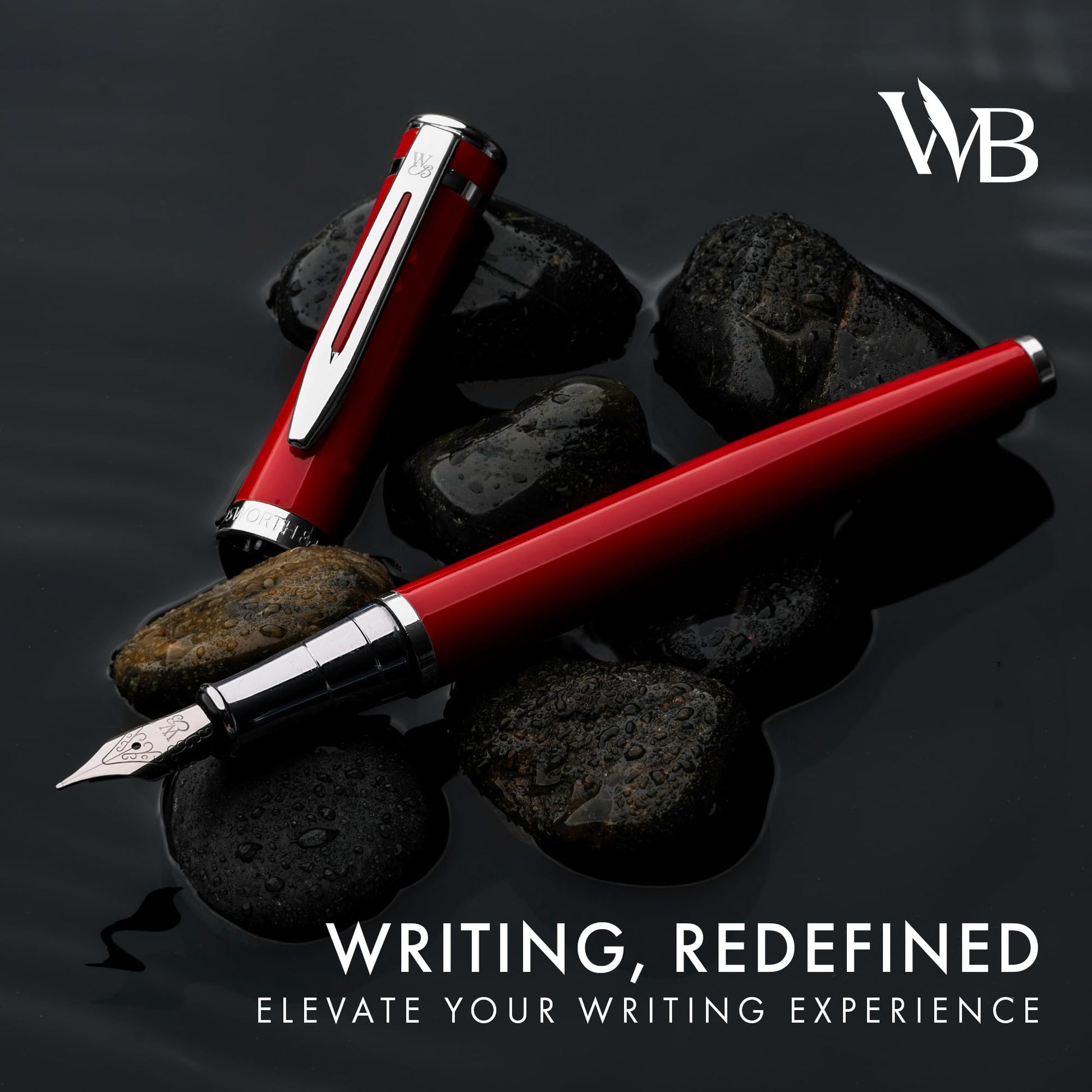 Wordsworth & Black Luxury Fountain Pen Set for Writing, Medium Nib, Red