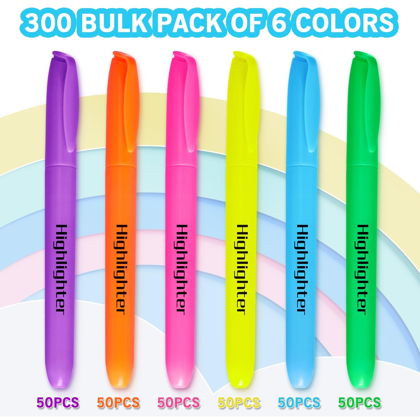 YEGEER Highlighters, Chisel Tip Dry-Quickly Highlighter Markers, 300 Count-6 Assorted Colors