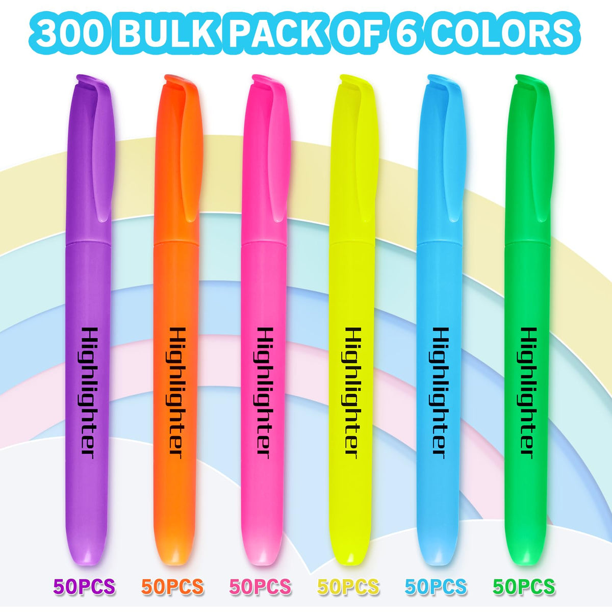 YEGEER Highlighters, Chisel Tip Dry-Quickly Highlighter Markers, 300 Count-6 Assorted Colors