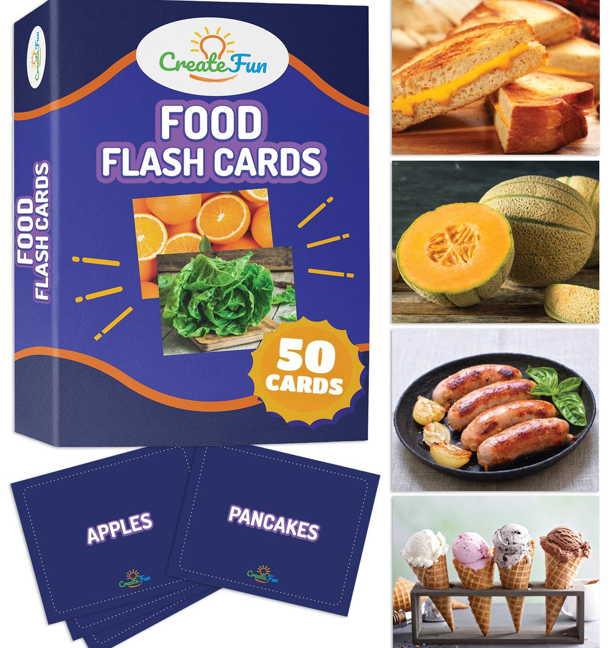 CreateFun 50 Food Double Sided Educational Learning Picture Flash Cards