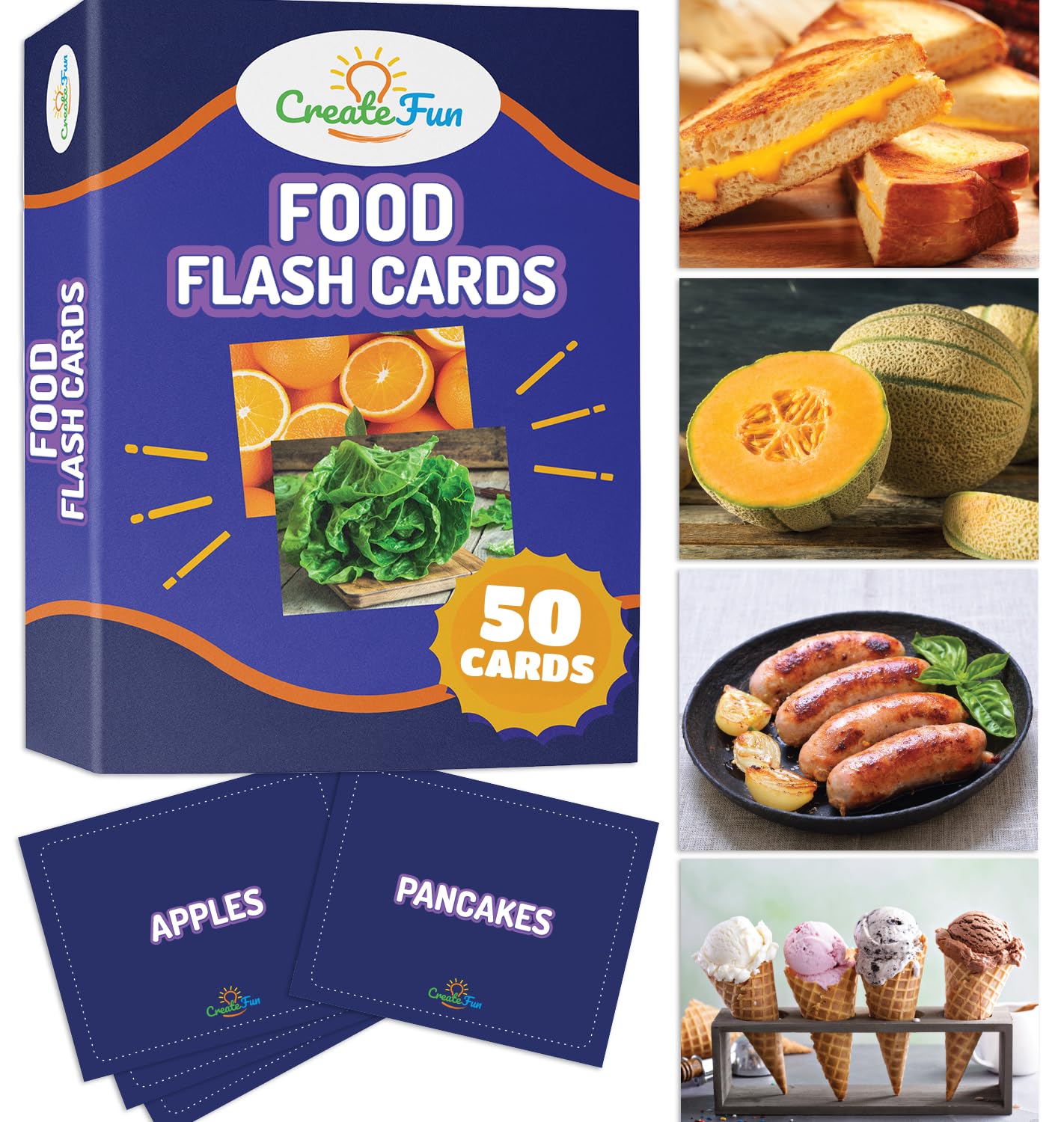 CreateFun 50 Food Double Sided Educational Learning Picture Flash Cards