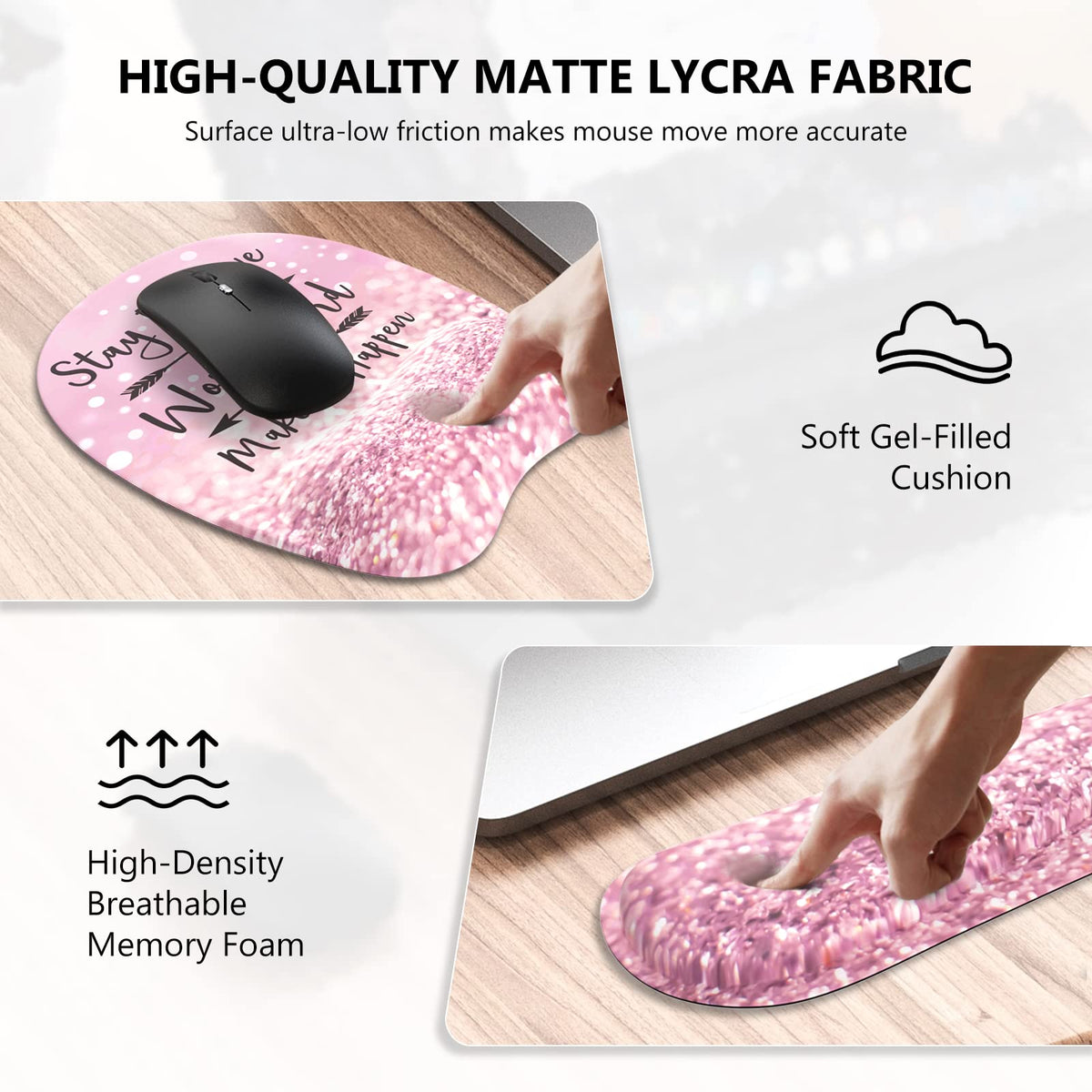 Anyshock Pink Mouse Pad with Wrist Rest, Ergonomic Desk Mat with Stitched Edges, Non Slip Wrist