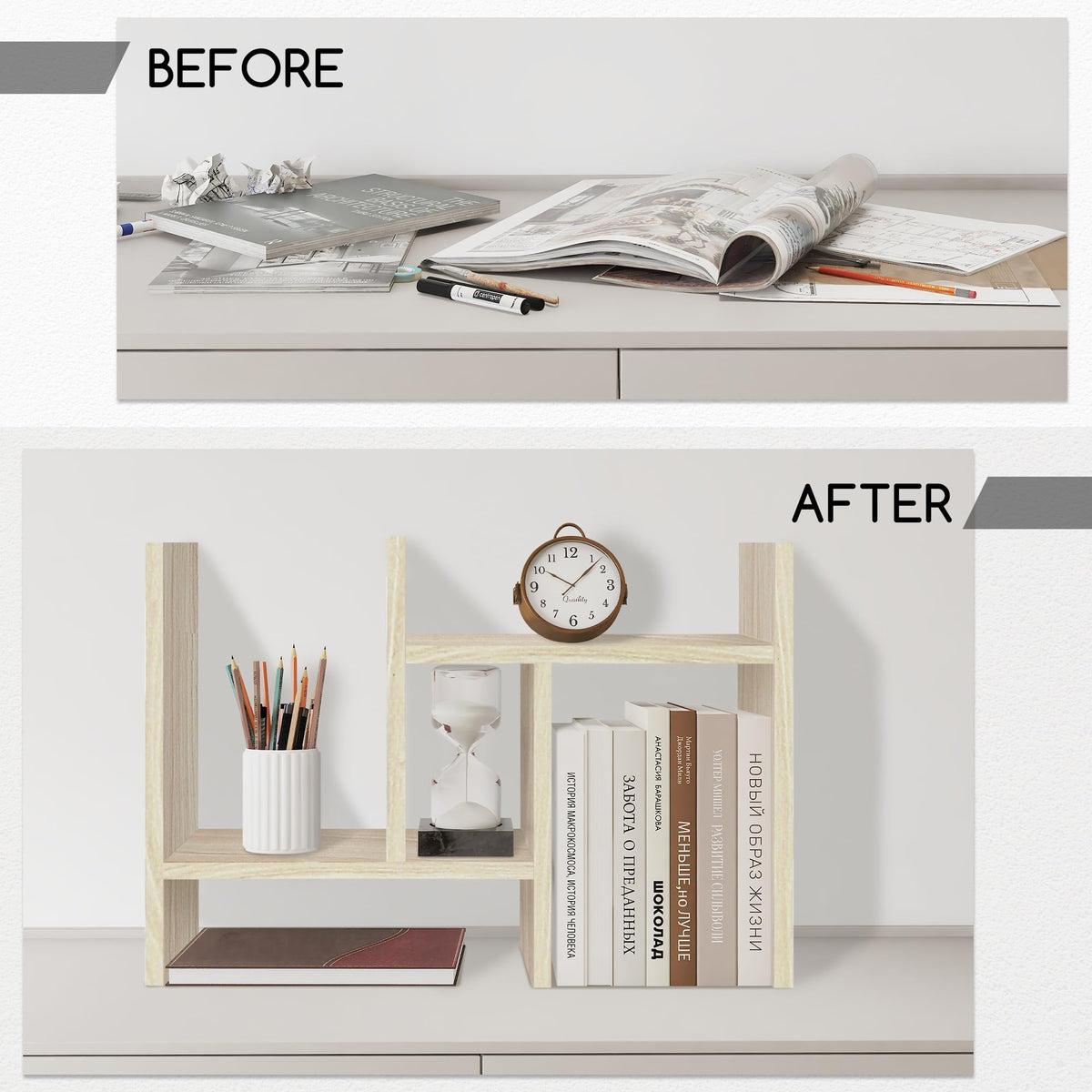 Jerry & Maggie Desktop Organizer Office Storage Rack Adjustable Wood Display Shelf Free Style
