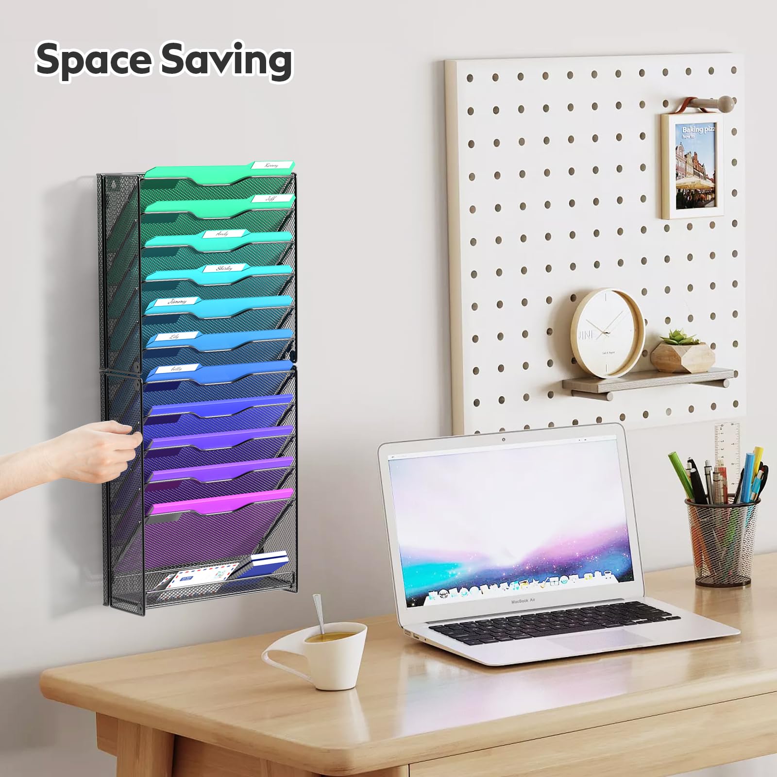 samstar 12 Tier Wall File Organizer, Hanging Wall Mount File Holder Paper Folder Mail Organizer