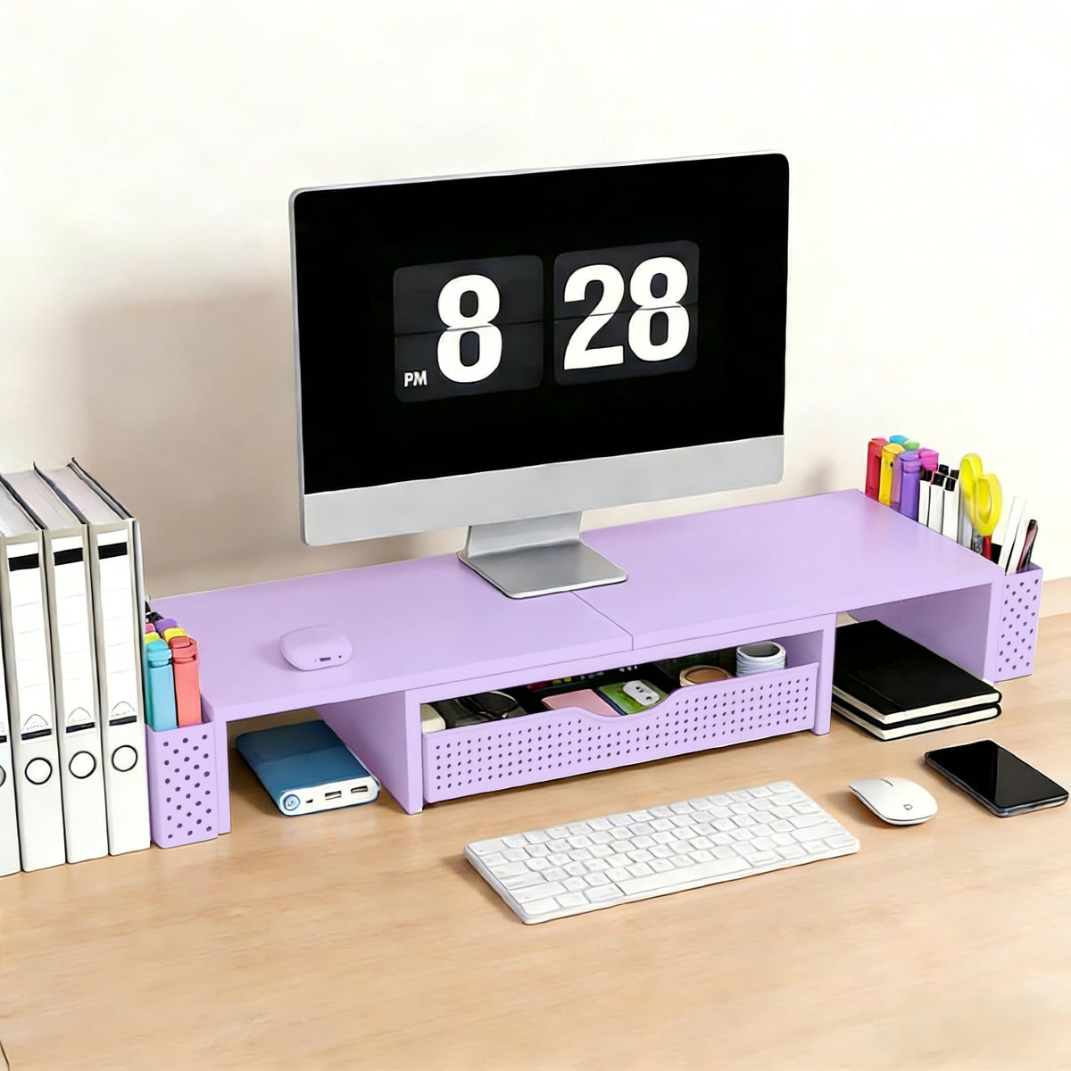 Spacrea Dual Monitor Stand Riser with Drawer and 2 Pen Holders