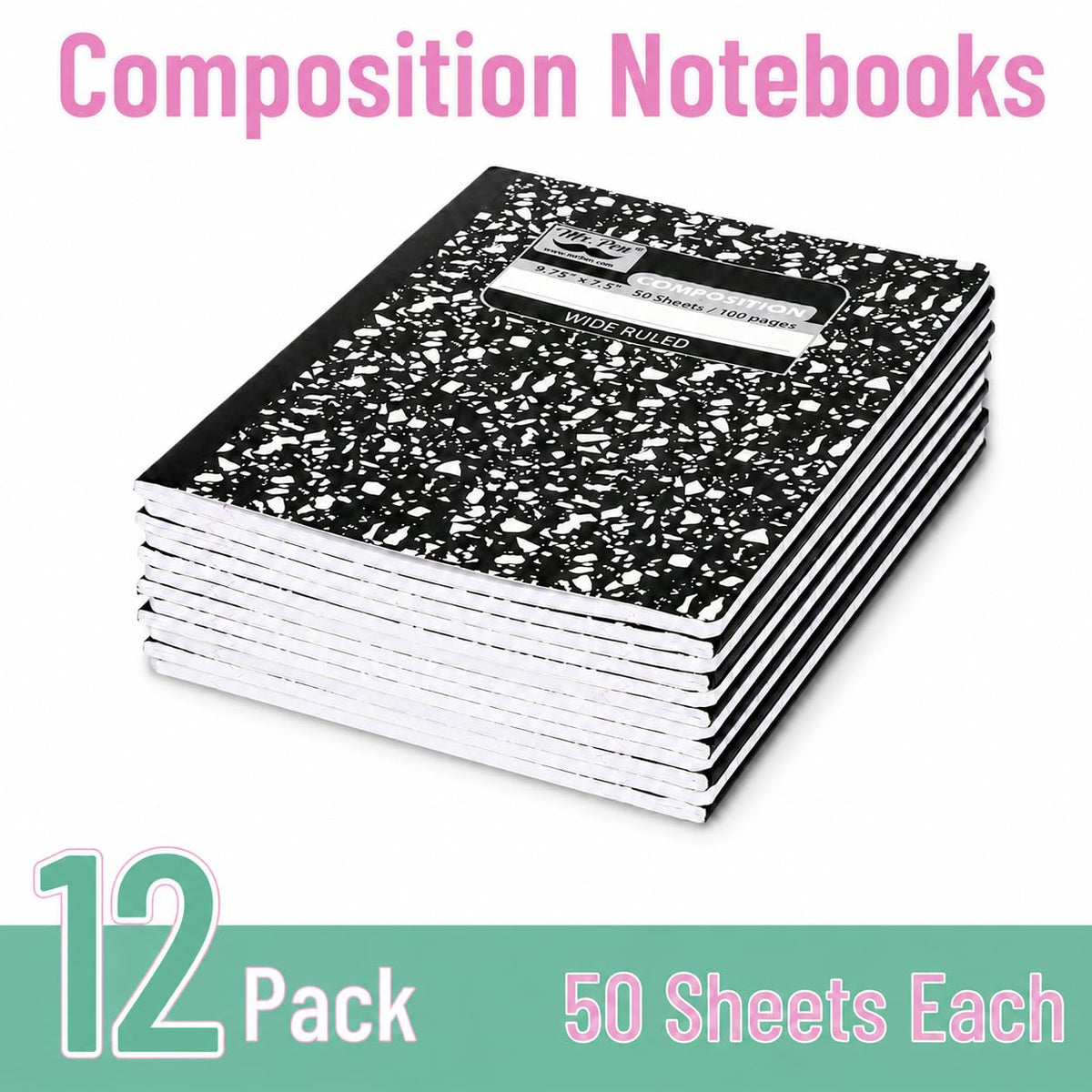 Mr. Pen- Composition Notebooks Bulk, 12 Pack, Wide Ruled, 600 Sheets