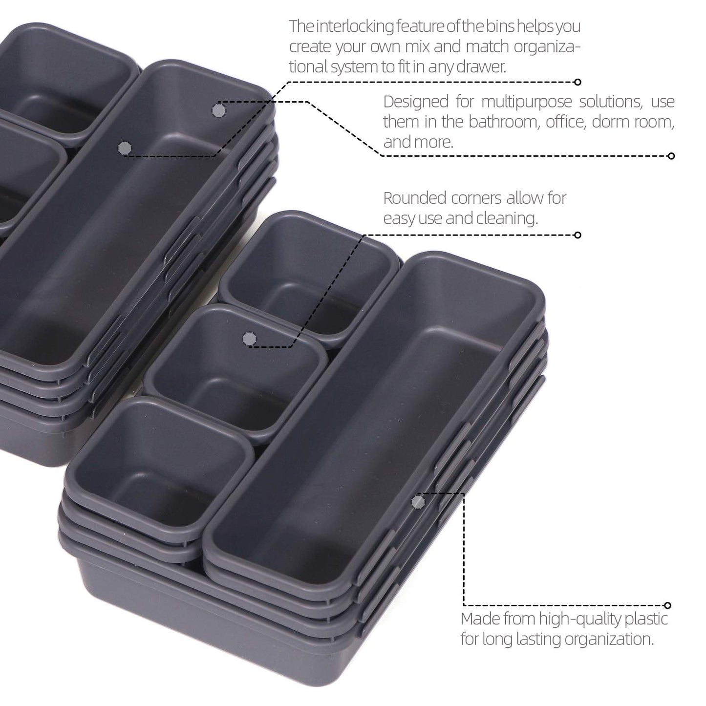 Set of 24 Interlocking Desk Drawer Organizer Tray Dividers Plastic Shallow Narrow Drawers