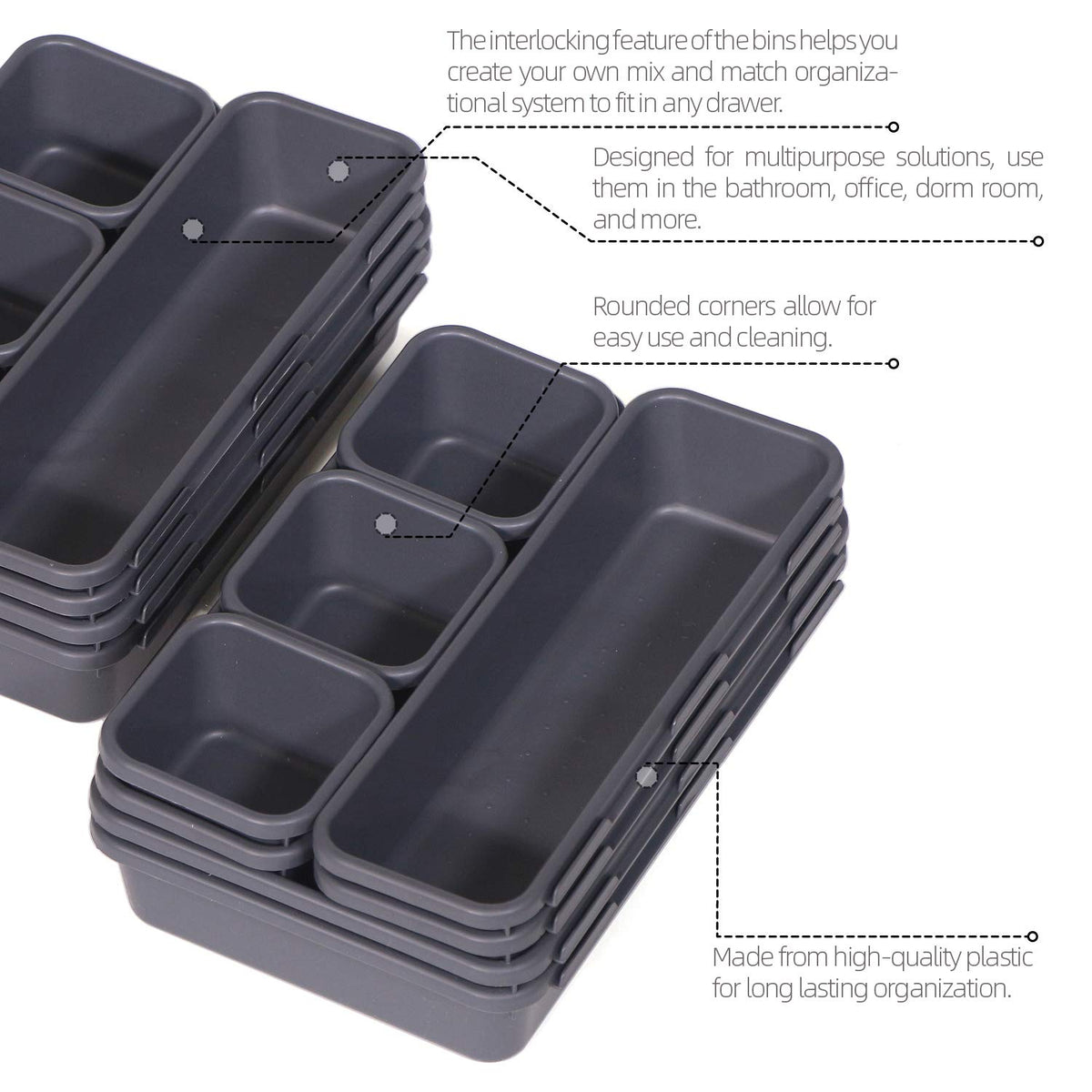 Set of 24 Interlocking Desk Drawer Organizer Tray Dividers Plastic Shallow Narrow Drawers