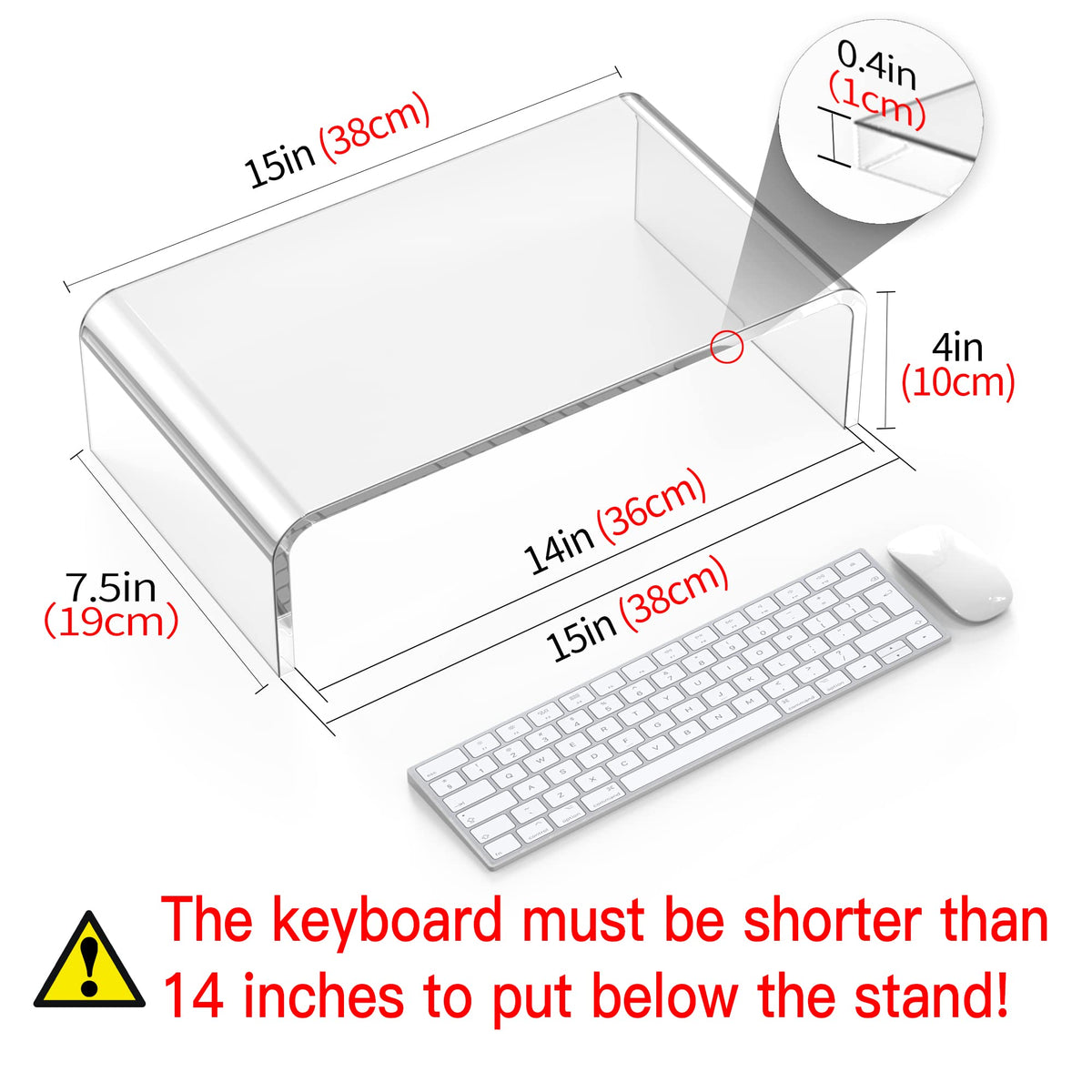 Beimu Acrylic Monitor Stand Riser Clear Laptop Stand Riser L15 xW7.5 xH4