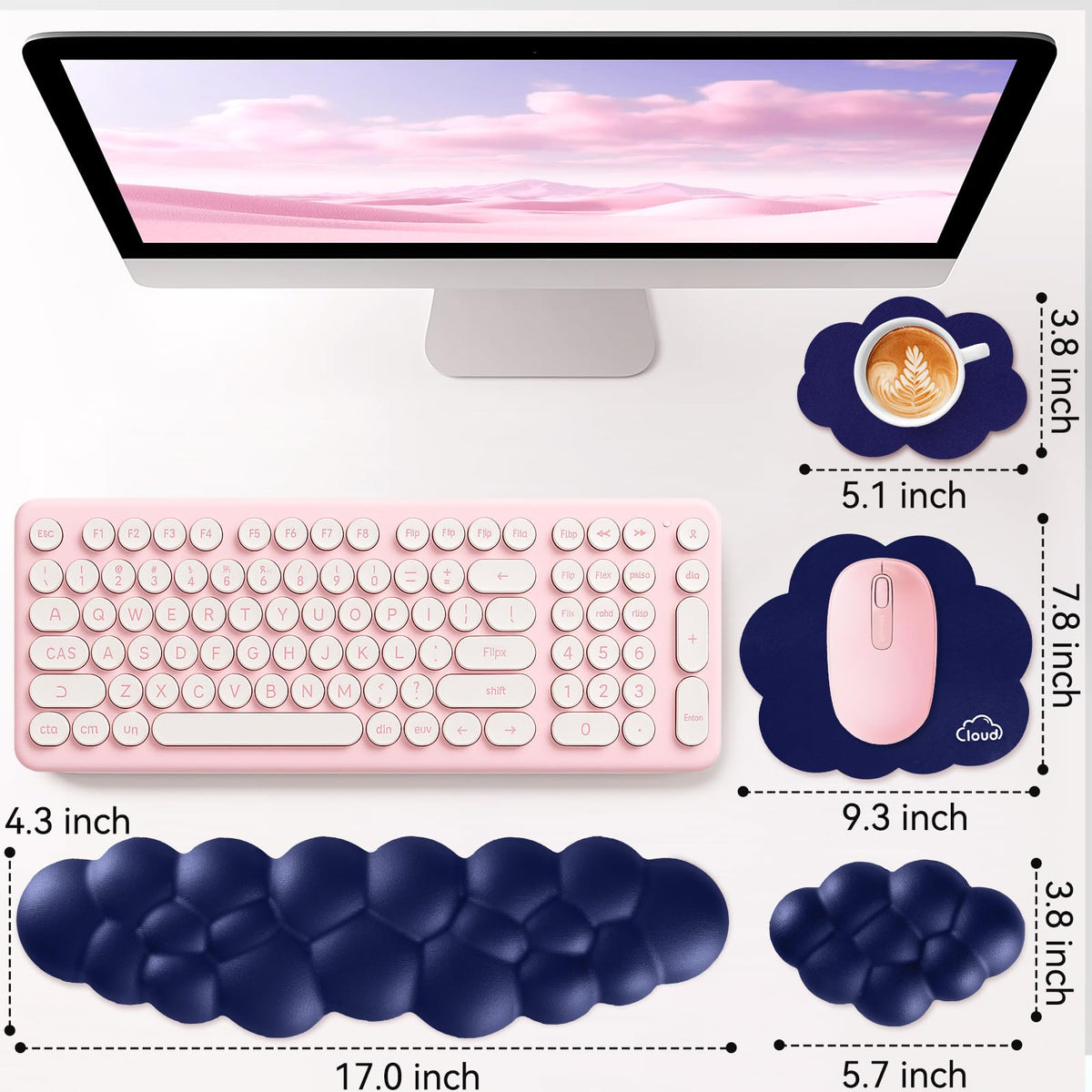 Sushret Cloud Wrist Rest for Computer Keyboard and Mouse Pad Set, Dark Blue