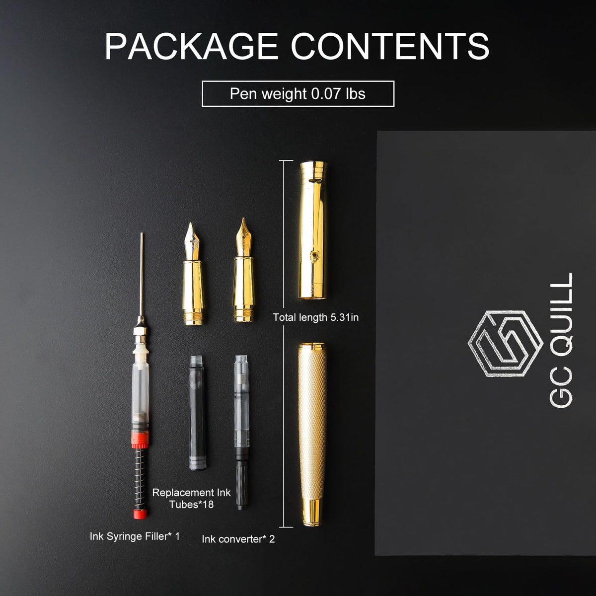 GC QUILL Fancy Fountain Pen Set – Fine and Medium Nibs, 18 Ink Cartridges, Ink Converter, Syringe