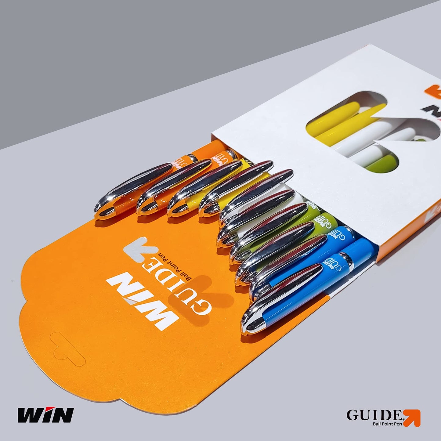 WIN Guide Ball Pens | 10 Blue Ink Pens | 0.6 mm Tip | Smooth Writing | Lightweight Multicoloured