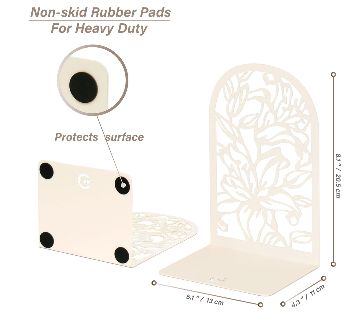 CNK Premium BookEnds - Metal Book Stoppers for Heavy Books, Home Office, Decorative Lily Flower