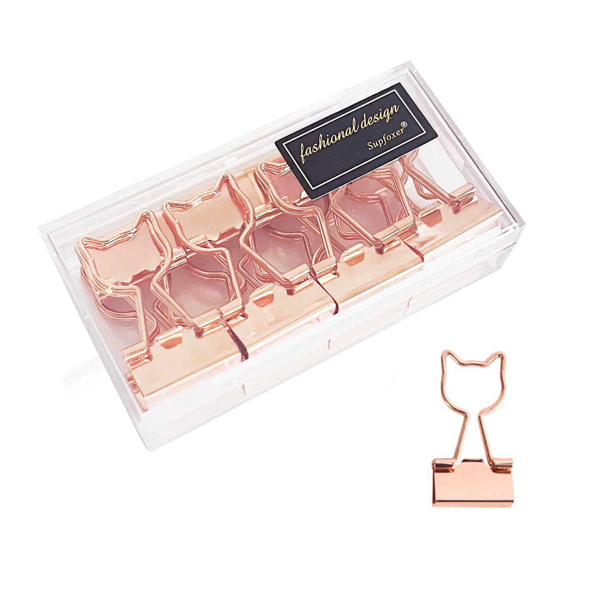 Cat Binder Clips,Rose Gold Cute Metal Binder Clips with Cat Shaped 3/4-Inch Small Office Supplies